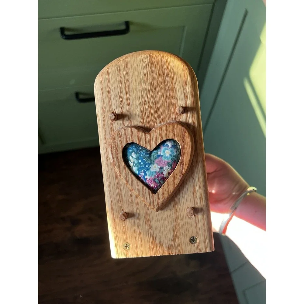Vintage Wooden Napkin Holder, Cottage Core, Floral, Heart